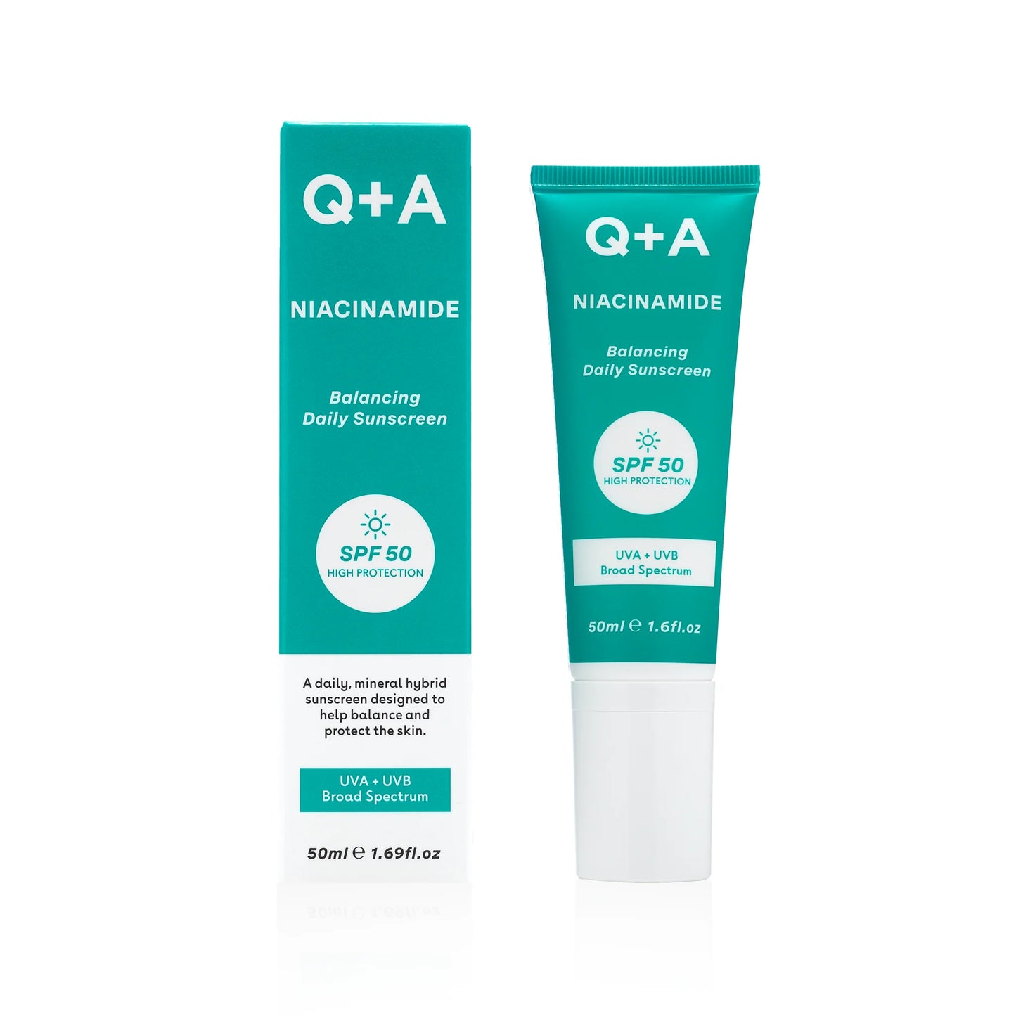 Q+A Niacinamide Balancing Facial Sunscreen SPF50 pleťový krém s ochranným faktorom pre mastnú a problematickú pleť