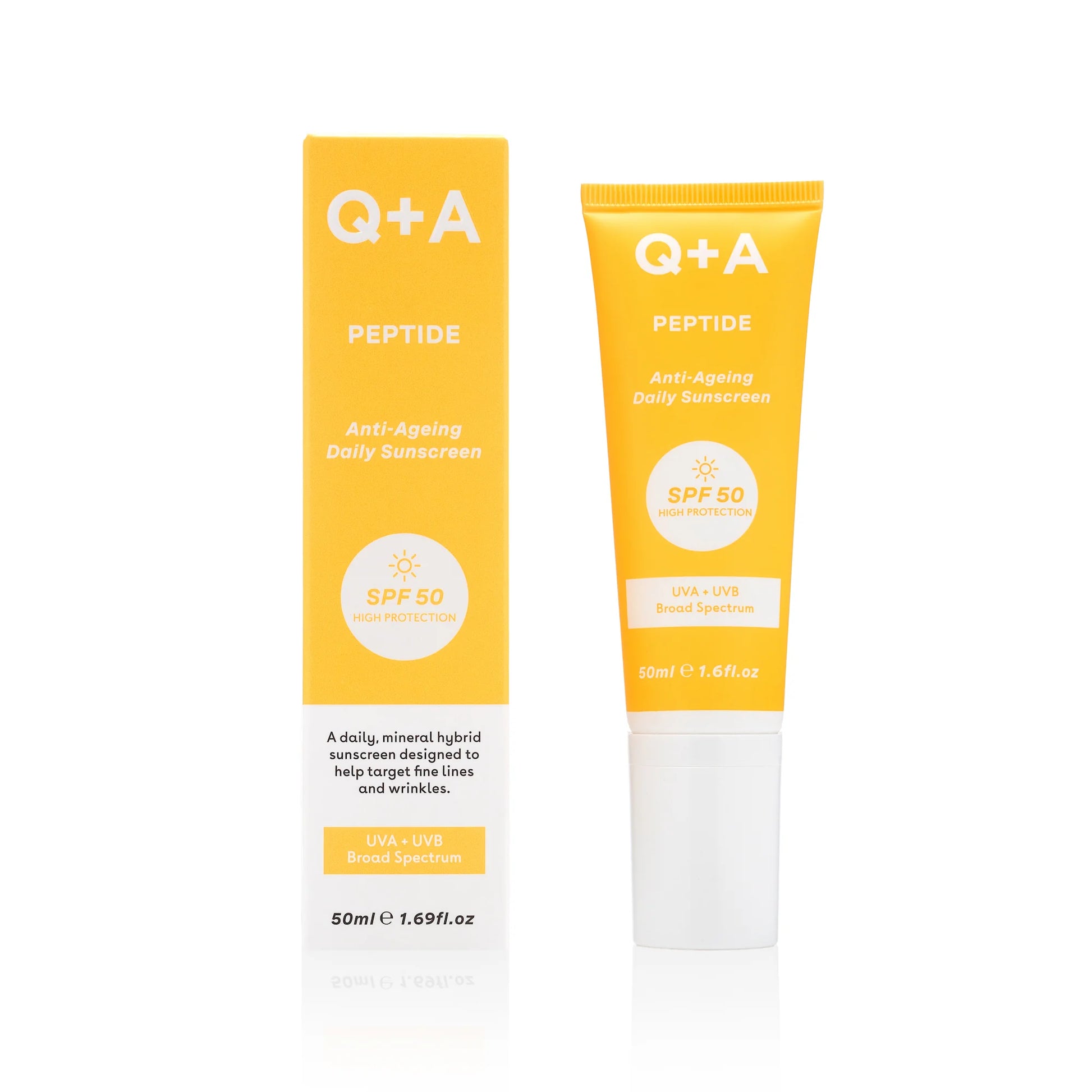 Q+A Peptide Anti-Ageing Facial Sunscreen SPF50 antiagingový pleťový krém s ochranným faktorom a peptidmi